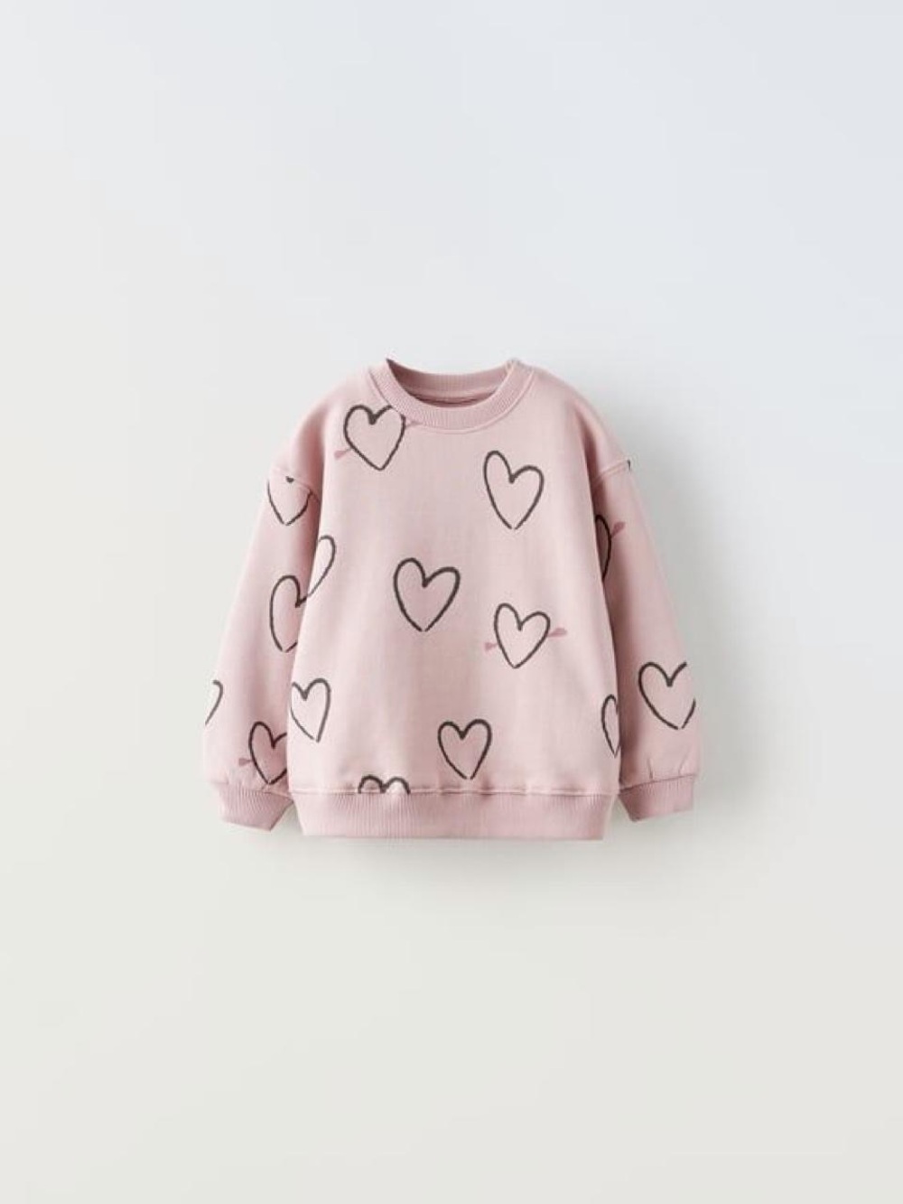 Zara Kids Pink Crewneck Sweatshirt with Black Heart Print 5-6 years